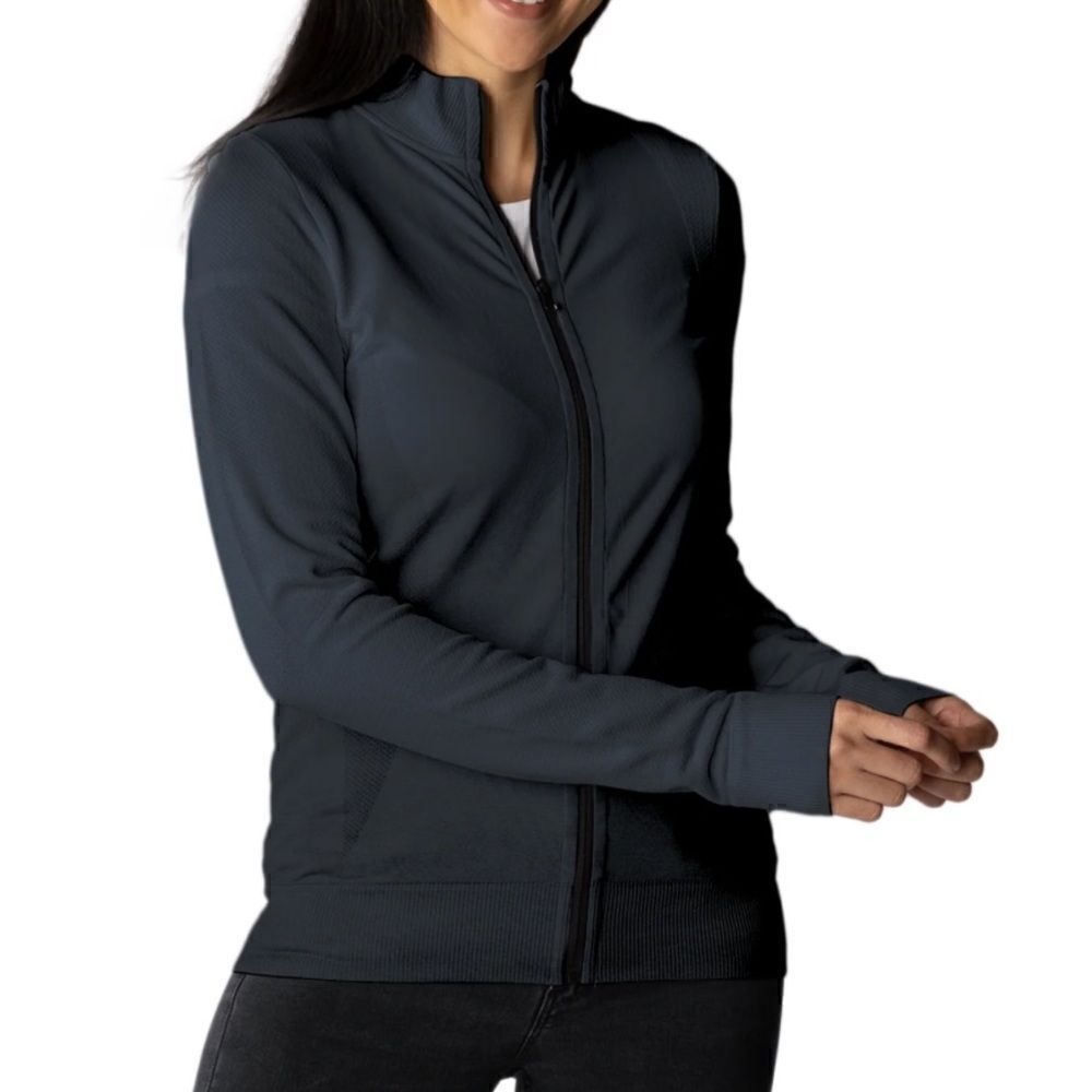 levelwear jacket Womens Sz M Mid layer Ribbed knit full zip Breaker Nylon Black
